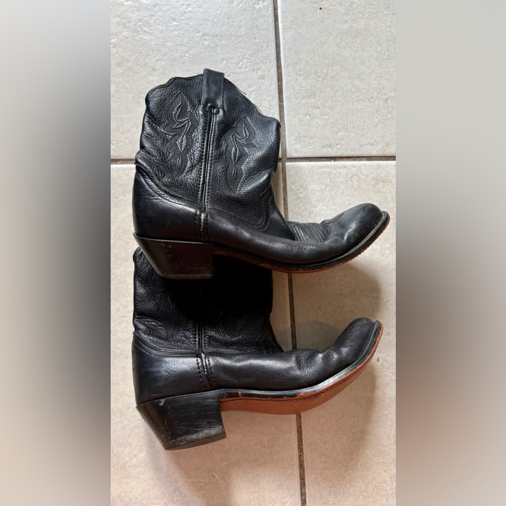 Black Leather Western Cowboy Boots Women’s Size 7.5 Embroidered